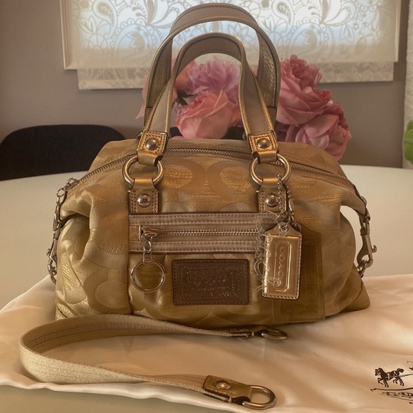 Coach Poppy OP Art 15863 Gold Sateen Lurex Satchel - Picture 1 of 9